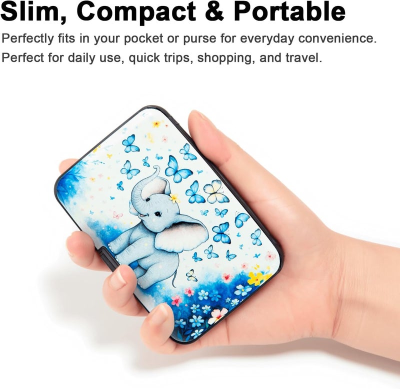 Kaabao Credit Card Holder for Women Men RFID Blocking Wallet Small Business Metal Slim Mini Aluminum Hard Case (Elephant Butterflies) - Image 4